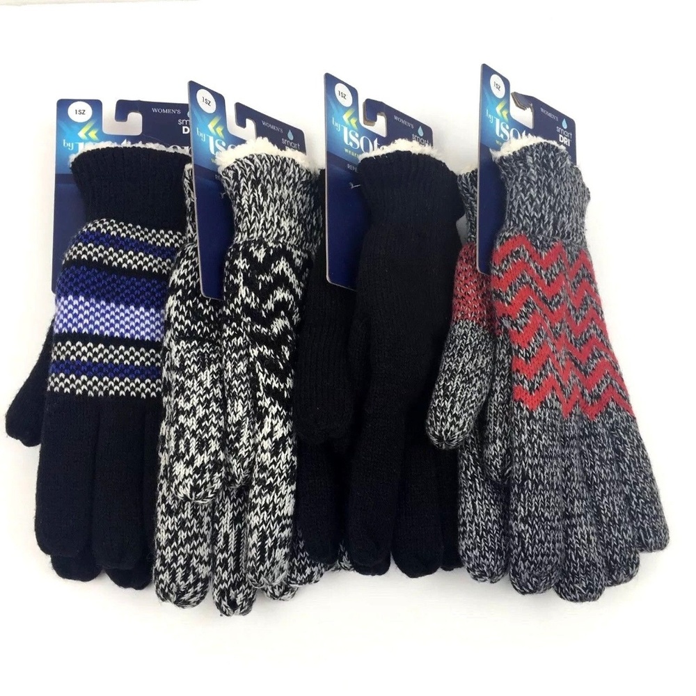 Isotoner Dri Knit Gloves Faux Fur Lining New OS